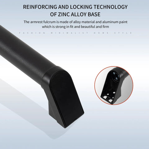 Close-up of Heavy Duty Aluminum Handrail Set For Indoor Outdoor Stairs 16 Foot Wall Mounted Grab Bar with black zinc alloy base.