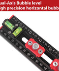 Close-up of 4-In-1 Aluminum Drilling Positioning Ruler 16 Inch Multifunctional T Square Ruler with dual-axis bubble level