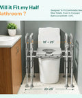Heavy Duty Raised Toilet Seat With Grip Bars For Seniors, adjustable dimensions for compact bathroom fitting.