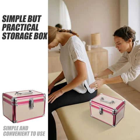 Sweet Aluminum Alloy Pedicure Rig With Layered Lockable Storage For Nail Techs And Makeup Pros To Keep Your Kit Clean And Secure While Hitting the Road For Home Or Office Jobs Without A Hassle, portable aluminum storage box in a salon setting.