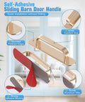 5.7 Inch Self Adhesive Cabinet Handle Stick On Aluminum Barn Door Pull for Closet Kitchen Cupboard Drawer Window Glass Door No Drill Easy Peel And Stick Gold Finish Set Of 2, illustrating features like comfort grip and adhesive backing