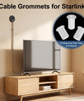 6 Pack Solid Silicone Cable Grommets For Walls Dustproof Waterproof Shield Keeps Starlink Dishy And Ethernet Lines Secure With A Snug No Sweat Pass Through Fit in a living room setting.
