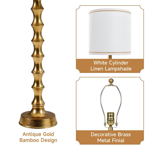 Gold Buffet Lamps Set Of 2 Tall Skinny Candlestick Style Lamps For Living Room And Dining Room, base with white shade