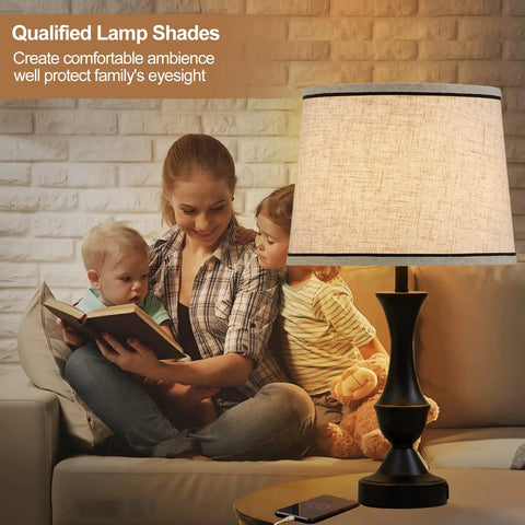 Drum Lampshades Set Of 2 Natural Linen Hand Crafted With Harp Holder Included, cozy light illuminating family reading scene