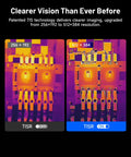 Comparison of infrared images showing improved clarity with 512x384 resolution on the 3.5 Inch Dual Lens Thermal Imaging Camera.