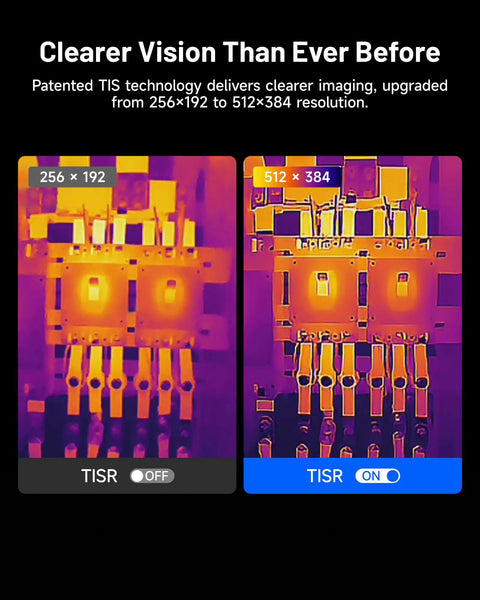 Comparison of infrared images showing improved clarity with 512x384 resolution on the 3.5 Inch Dual Lens Thermal Imaging Camera.
