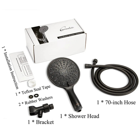 Handheld Shower Head 6 Inch Rainfall Face With High Pressure And 6 Spray Settings Including Power Rain, Massage, Rain, components displayed.