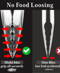 Close-up of tongs from 18 Inch Stainless Steel BBQ Tools Set with secure grip contrasted with standard tongs, illustrating safety.