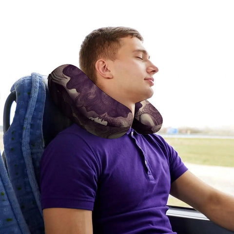 U Shaped Memory Foam Travel Neck Pillow For Black Women With Afro Textured Hair Super Cozy Support To Relieve Fatigue Portable Napping Pillow For Planes Trains And Cars Easy Clean Zip Cover All Day Comfort On The Go used by man in purple shirt on bus