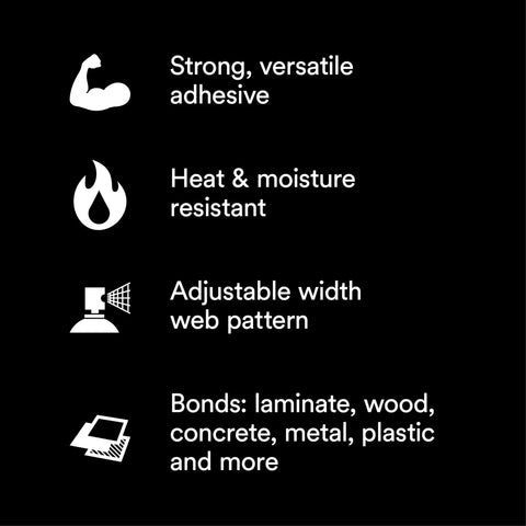 High Strength Spray Adhesive Glue Clear Fast Dry Formula 19 Oz Aerosol Can features heat resistant and adjustable web pattern.