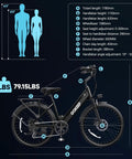 All Terrain Electric Mountain Bike For Adults With 1000W Peak Power, Up To 75 Miles Range, Top Speed 20 MPH, 26 Inch Wheels diagram