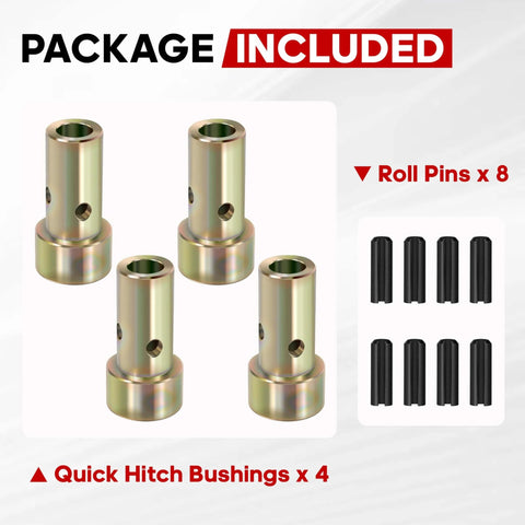 Cat 1 Quick Hitch Adapter Bushings Set With 4 Sleeves And 8 Lynch Pins For 3 Point Tractor Hitches Heavy Duty Zinc Plated Steel
