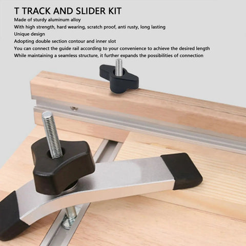 Heavy Duty Aluminum T Slot Miter Track Jig Set Pro Grade Strength Easy Install for Woodworking Projects Durable Aluminum Alloy Construction Perfect for Router Tables and Saw Guides 4 Pack Silver demonstrating assembly detail