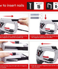 Instructions for inserting nails in 4 In 1 Electric Staple And Brad Nailer Gun, 120V Power Hand Stapler with 1200 Staples And Nails