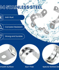 Rugged Pipe Strap Clamp Kit 60 Pcs With Screws 304 Stainless Two Hole U Brackets with anti-rust and corrosion resistance features.