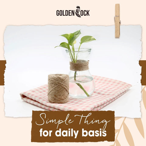 2mm Natural Jute Twine Rope 164 Ft Eco Friendly DIY Crafting String with glass jar wrapped, plant stems displayed.