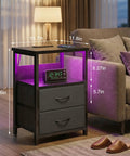 LED Nightstand With Charging Station, USB Ports And Outlets, Dope RGB Color Changing LED Night Light, Built In Storage Drawers