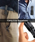 Person clipping Ultra Bright Tactical Flashlight 300 Lumen Mini LED Flashlight EDC Ready Zoomable Beam to belt and shirt pocket