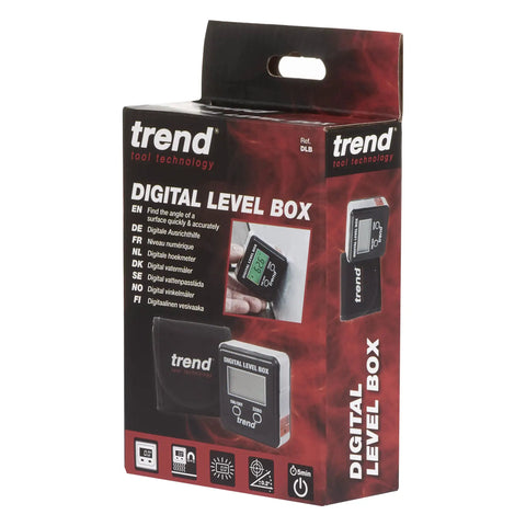 Digital Level Box And Angle Finder With Slick Magnetic Base And Backlit LCD Screen For Table Saw Miter Saw Blade Setup And Zero Sweat Bevel Cuts That Get Your Blades Dead On For Any Weekend Warrior Shop Build Black packaging showing features and branding.