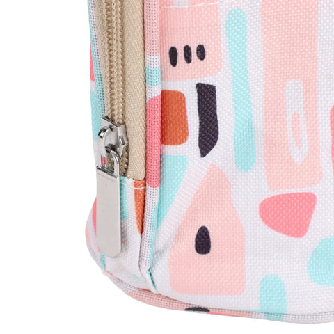 Grab And Go Breastmilk Cooler Bag Crafted From Tough Canvas With Plug In Usb Cooling And Warming Ports For Parents On The Fly Travel Friendly Insulated Nursing Pouch zipper detail and colorful design