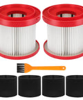 Two Pack 49-90-1900 Wet Dry Vacuum Filter Kit For Cordless M18 Vac 0780-20 0880-20 With Four Foam Sleeve Filters And One Cleaning Brush