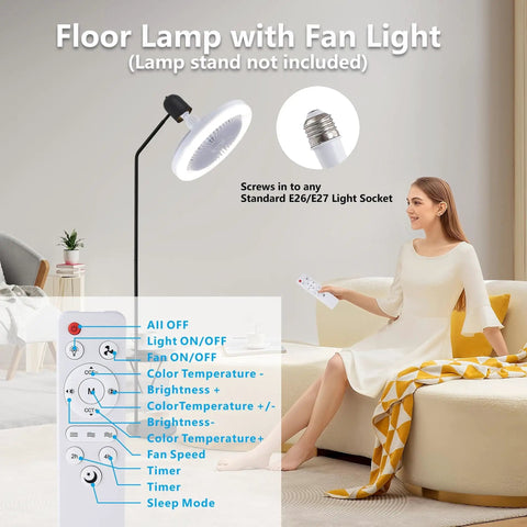 Woman controlling LED Light Socket Ceiling Fan With Remote For Kitchen Bathroom Or Garage Quiet White All In One Lighted Ceiling Fan Energy Saving