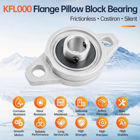 4 Pack KFL000 Pillow Block Bearing Flange Mounted 10mm Bore for 10mm Shafts and Lead Screws 45mm Mounting Hole Spacing 60x36x11.5mm Durable Easy Install Smooth Operation silver zinc alloy flange bearing