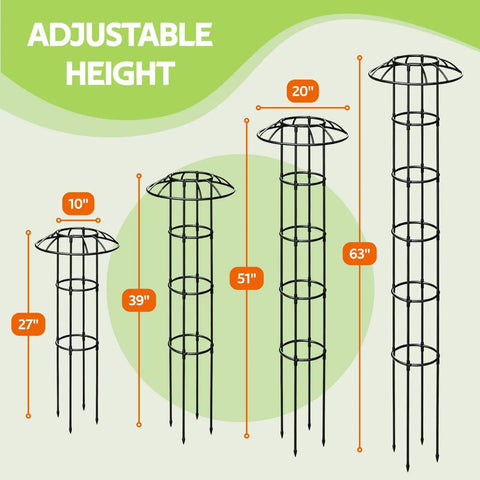 Outdoor Garden Trellis For Climbing Plants With Umbrella Top Round Obelisk 64 Inch Tall Rustproof PE Coated Metal Pipe Ideal Support