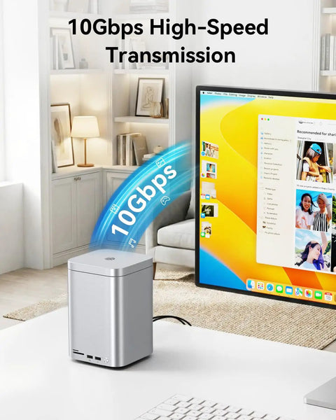 Image of Dual Bay Raid Enclosure Packing Lightning Fast Ten Gigabit Speed To Crush Up To Fifty Six Terabytes On Two Point Five Or Three Point Five Drives Plus Nvme Slot And Sd Tf Reader Docking Station