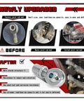 Before and after images of Built Tough 1.25 Inch Heim Joint Rod End Linkage Kit, showcasing durability and upgrades.