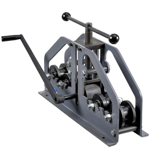 Manual Tube Roller Bender Kit with 6 Dies for 1-1/2 Inch Tubing and Flat Bar, showing handle and gear mechanism.