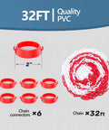 32 Foot Plastic Chain With 6 Connector Kits For Linking Traffic Cones And Barriers, red and white PVC chain and connectors shown