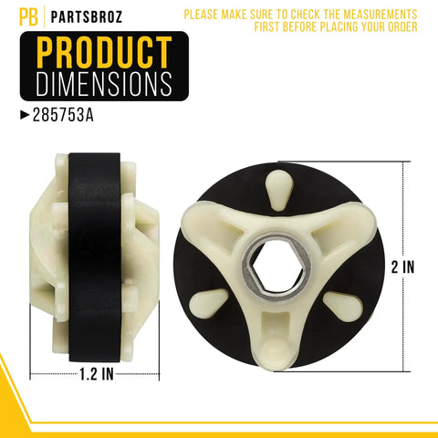 Motor Coupler Kit For Whirlpool LSQ9200PQ0 Washer Drive Motor Replacement with 2in x 1.2in dimensions shown