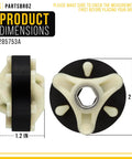 Motor Coupler Kit For Roper RAB1121EW1 Washer Drive Motor Replacement, dimensions shown with 2 inch and 1.2 inch measurements.