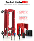 2-in-1 Door Hinge Jig and Lock Hole Drilling Kit, Adjustable Aluminum Router Template, 9 pieces for DIY installation.