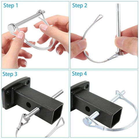 Steps to use Beefed Up 30 Pack Trailer Coupler Pins One Quarter Inch Shaft Locking Pin Safety PTO Pin One Quarter Inch By Two And Three Quarters Inches For PTO Farm Lawn Hitches And Garden Zinc Plated Steel in hitch.