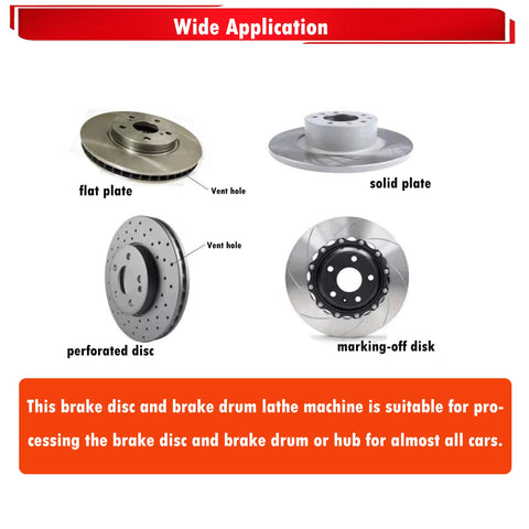 Image showing various brake rotors compatible with Heavy Duty Brake Drum And Rotor Lathe For Cars And SUVs With Variable Speed 0 To 140 RPM.