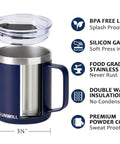 Insulated 14oz Travel Tumbler With Lid And Handle No Sweat Double Wall Stainless Steel Cup For Hot Or Iced Coffee Tea Or Water