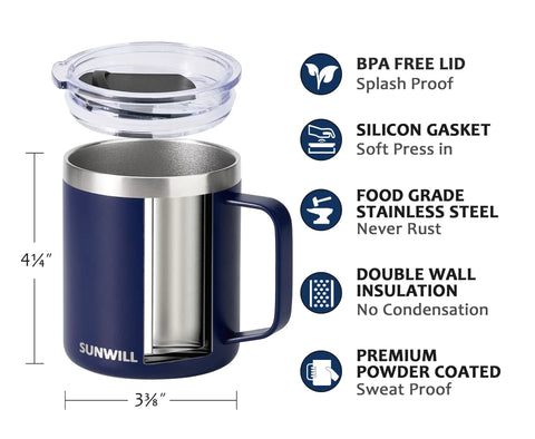 Insulated 14oz Travel Tumbler With Lid And Handle No Sweat Double Wall Stainless Steel Cup For Hot Or Iced Coffee Tea Or Water