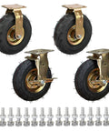 Heavy Duty Pneumatic Rubber Caster Wheels With Brakes Heavy Hitters 4 Pack showcasing sturdy 8-inch wheels and mounting hardware.