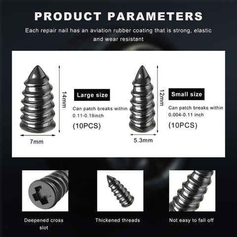 20 Pack Tire Repair Nails For Quick Puncture Fixes Self Service Vacuum Tire Repair Nail Kit, large and small nail sizes shown