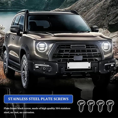 Lock It Down With These Legit Anti Theft License Plate Screws A Tamper Proof Stainless Steel Mounting Kit That Stays Rust Free And Road Ready For Every Front Or Rear Tag Job on a car, showing stainless steel screws.