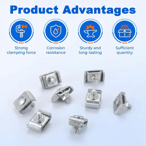 Galvanized Wire Connector Clips 100 Pack Heavy Duty wall cable tray holder showing durable carbon steel clips in various angles.