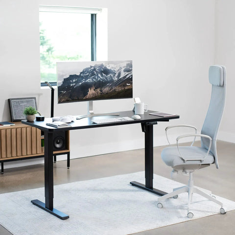 Electric Standing Desk With Memory Height Adjustment, 60 X 24 Inch One Piece Black Top, 1B Series, Black Frame in home office