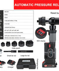 Rechargeable Hydraulic Hole Punch Kit With Six Dies For 22 To 60 mm Holes 21V Battery Pack With 2X2500mAh Cells display