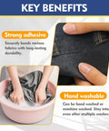 Permanent Fabric Glue For Clothing, Washable And Clear Bond For Cotton, Denim, Leather And Polyester, Super Strong Quick Repairs For DIY Crafts, Dolls And Accessories, Invisible Bond After Drying, showing strong adhesive and hand washable benefits on fabric.