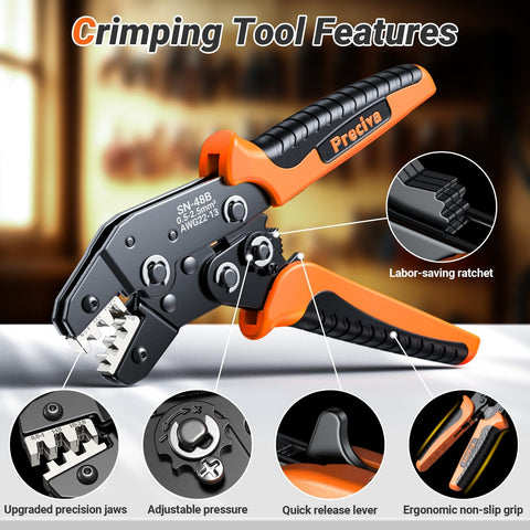 Crimp pliers from Spade Connector Crimping Kit With 28 Connector Types, 420 Spade Connectors And 270 Insulation Sleeves, AWG 22 To 13