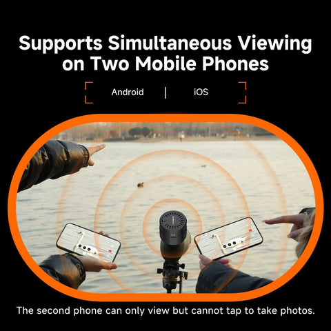 SC002 Wireless Electronic Eyepiece For 37mm To 56mm Scopes, WiFi Digiscoping Camera with mobile phone viewing in use