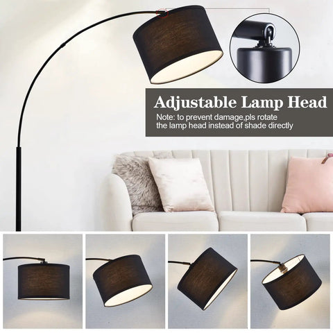 Arc Floor Lamp For Living Room With Fully Dimmable Stepless Brightness, No Fuss Adjustable Head, Tall Modern Black Standing Lamp Over Couch
