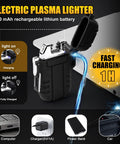 Windproof Dual Arc USB Rechargeable Flameless Plasma Lighter For Camping And Hiking being charged via USB with battery icons